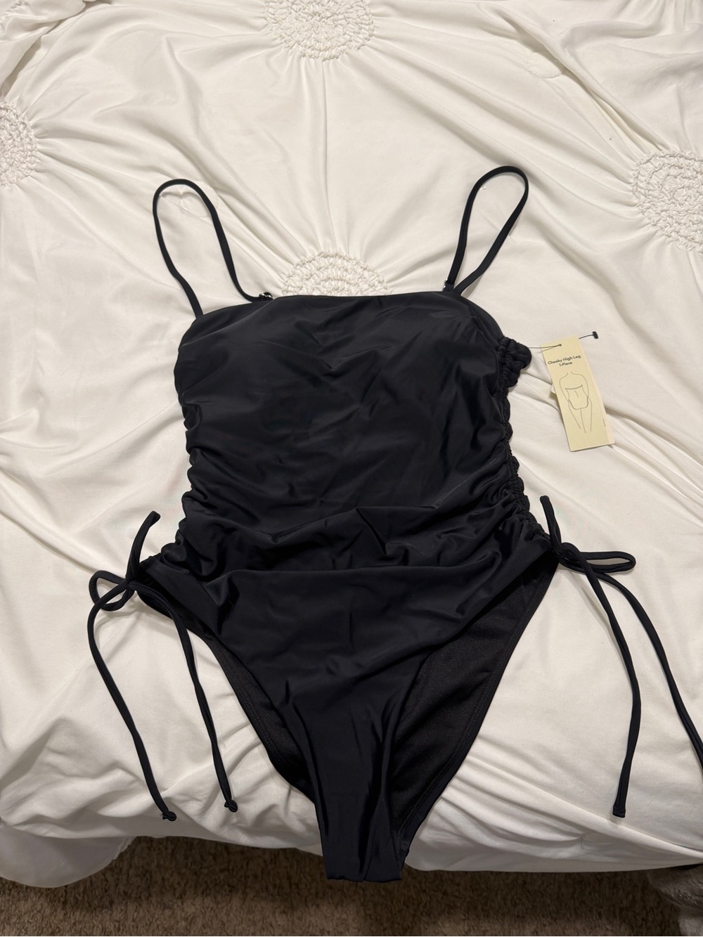 No Boundaries Black Ruched One-Piece Swimsuit with Side Ties